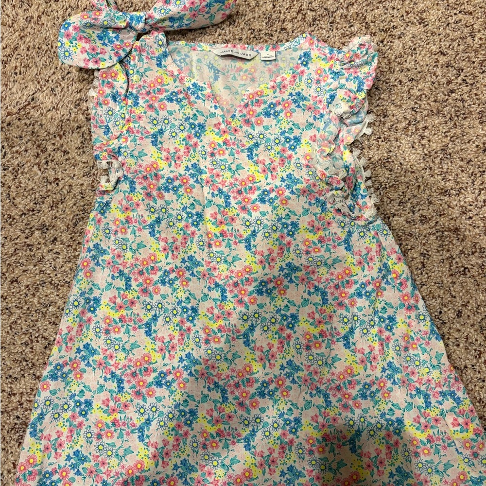 Janie and Jack Floral Dress in White, Pink, Blue, Yellow